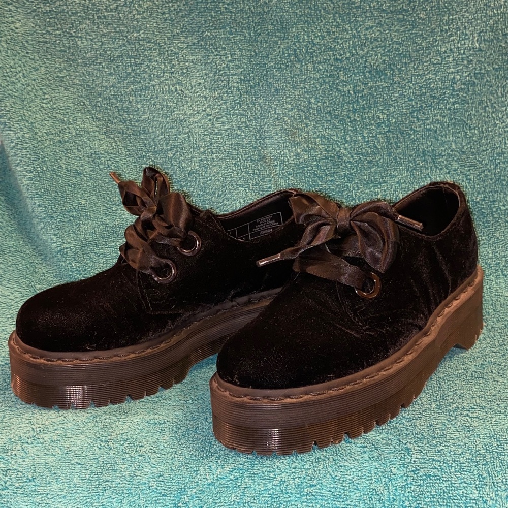 Dr. Martens Black Velvet Platform Shoes
